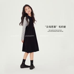 LEOHAPPY女童连衣裙春秋款儿童包芯纱无袖毛织裙大童洋气背心裙