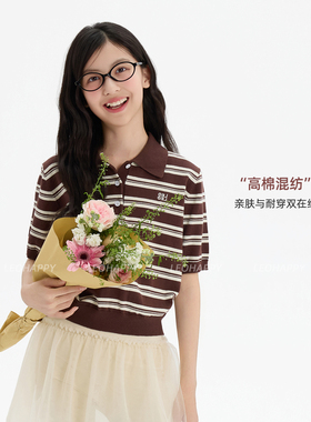 LEOHAPPY女童短袖t恤2026新款儿童打底polo衫夏大童毛衣针织上衣