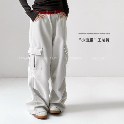 LEOHAPPY女童裤子秋外穿儿童运动裤工装休闲裤刷毛中大童亲子卫裤