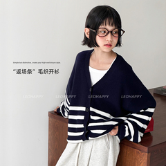 LEOHAPPY女童开衫外套秋季儿童毛衣条纹针织衫中大童亲子休闲上衣