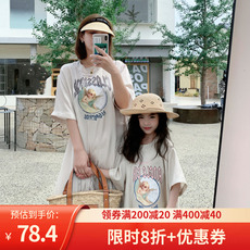 Семейные футболки leobaby亲子装女童连衣裙夏季新款儿童裙子洋气中大童休闲长裙n