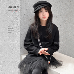 LEOHAPPY女童毛衣秋冬儿童针织衫拼网纱裙中大童亲子毛衣裙中长款