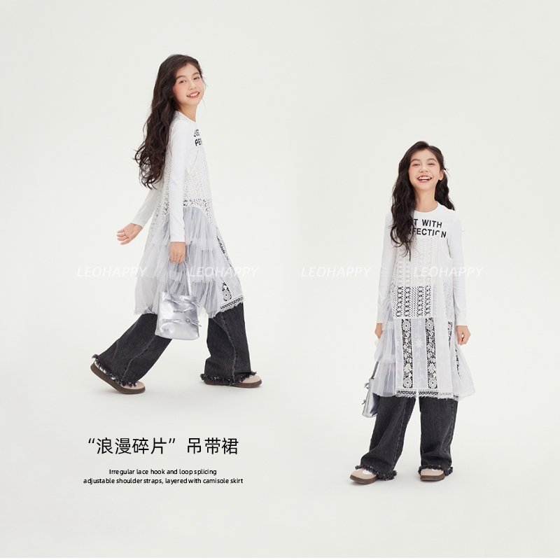 女童连衣裙儿童蕾丝叠穿吊带裙