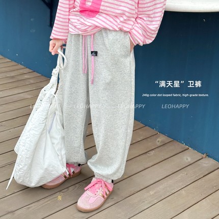 LEOHAPPY女童裤子春夏款儿童卫裤纯棉彩点束脚裤中大童休闲长裤N