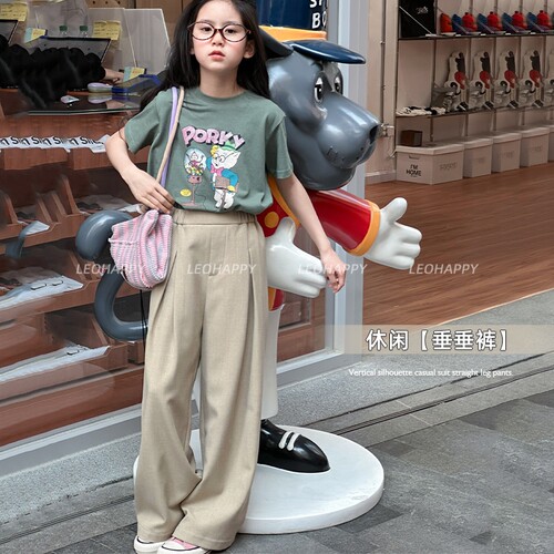 女童裤子儿童西装短裤垂感直筒裤