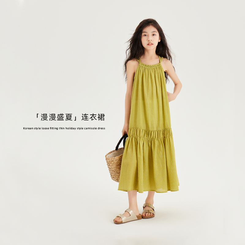 女童连衣裙儿童纯棉定染吊带裙
