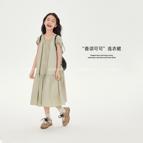 女童连衣裙儿童褶皱荷叶无袖裙