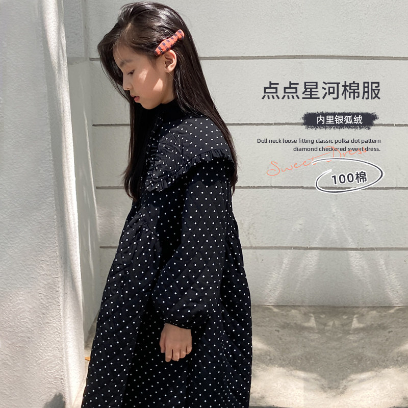 女童连衣裙银狐绒儿童A摆花苞裙