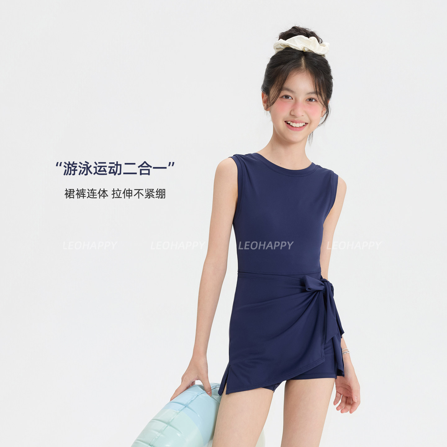 女童连体泳衣绑带裙裤儿童游泳衣图片