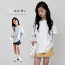 LEOHAPPY女童长袖t恤夏季儿童短袖假两件防晒衫中大童百搭空调衫
