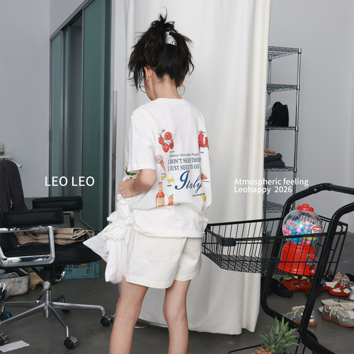 LEOHAPPY儿童短袖t恤2026新款女童白色T恤肤感印花中大童百搭上衣