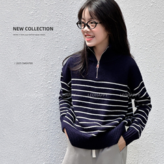 LEOHAPPY女童毛衣秋冬儿童针织衫羊毛衫立领条纹衫中大童保暖上衣