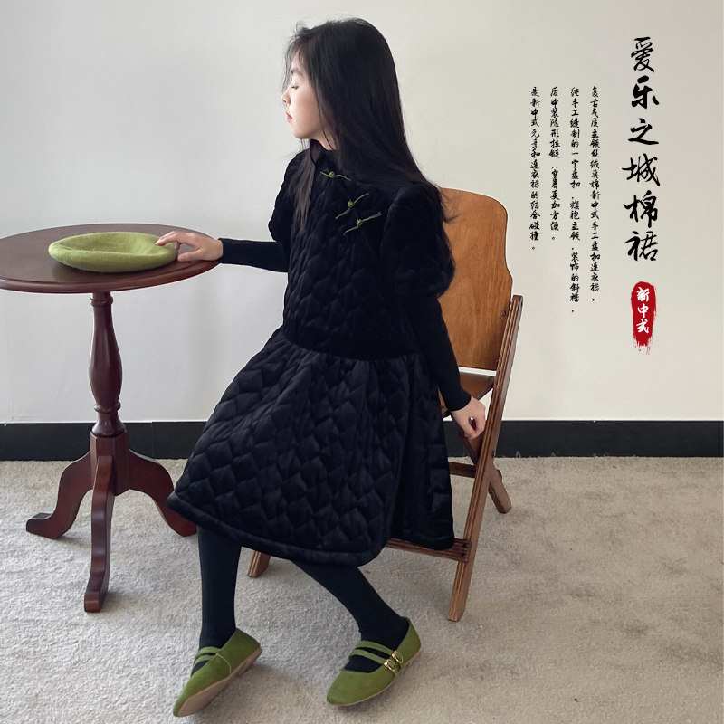 leobaby女童连衣裙2023新款儿童丝绒裙子夹棉新中式手工盘扣长裙,童装/婴儿装/亲子装,连衣裙,淘宝优惠券,粉丝福利购,淘宝优惠卷