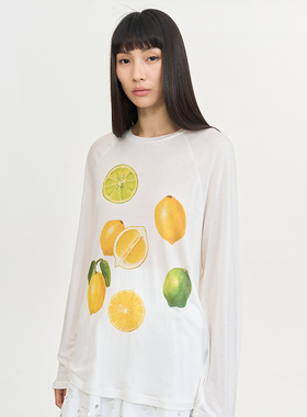 LEONSENSE力上司 天丝莱赛尔针织柠檬印花T恤 防晒轻薄长袖男女