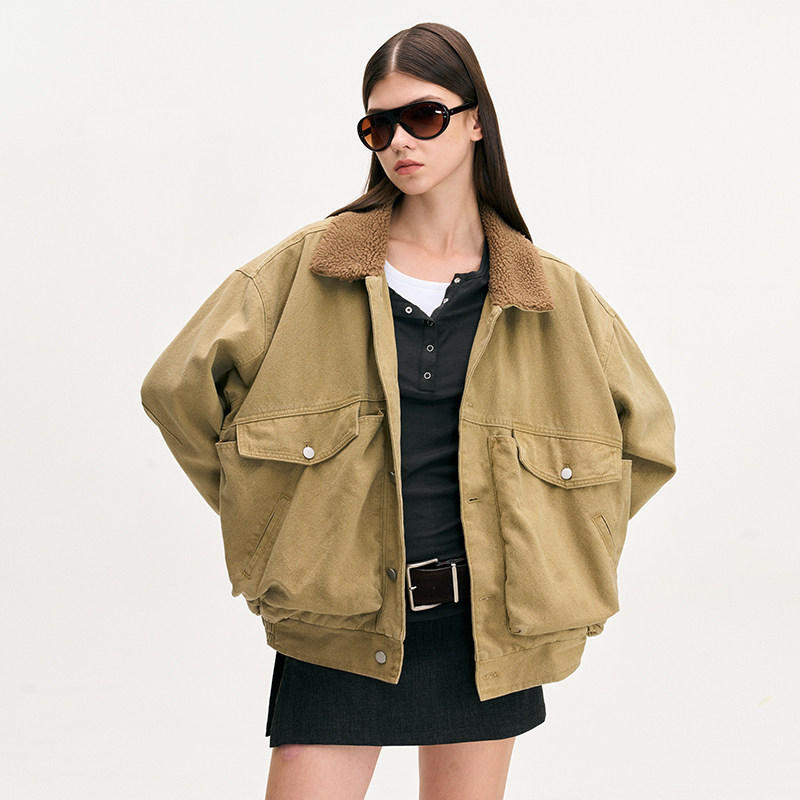 LEONSENSE力上司 羊羔绒飞行员夹克怀旧中古宽松外套【反季清仓】