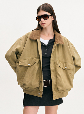 LEONSENSE力上司 羊羔绒飞行员夹克怀旧中古宽松外套【反季清仓】