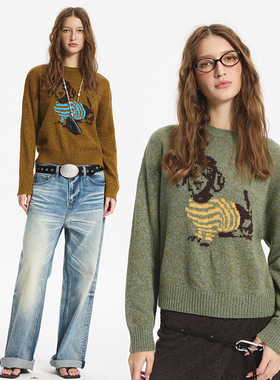 LEONSENSE力上司 亲肤牦牛绒羊毛 花纱图形正肩短款版型长袖毛衣