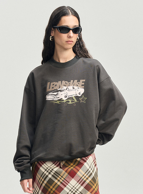 LEONSENSE力上司 重磅纯棉毛圈圆领卫衣美式复古印花宽松慵懒上衣