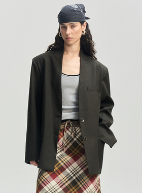 LEONSENSE力上司 廓形无领西服垫肩简约老钱时髦感外套上衣男女款