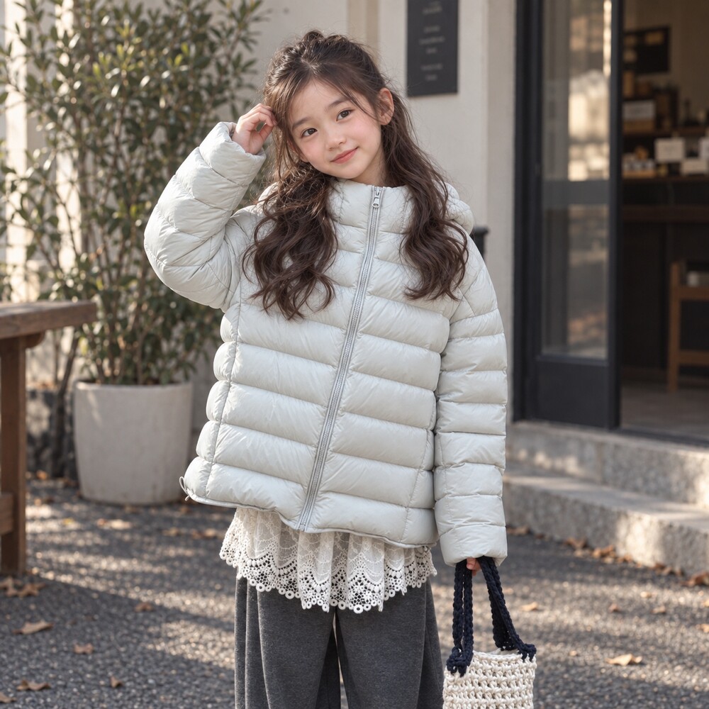 L2026冬季新款儿童90白鸭绒连帽羽绒服女童加厚排骨款中大童防风