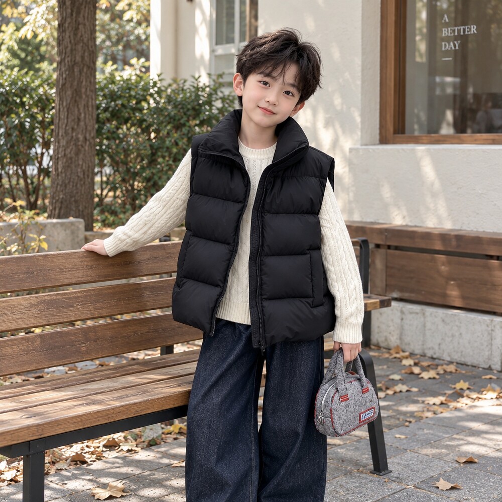 O2026新款儿童羽绒马甲中大童90白鸭绒冬季男童女童宽松时尚背心