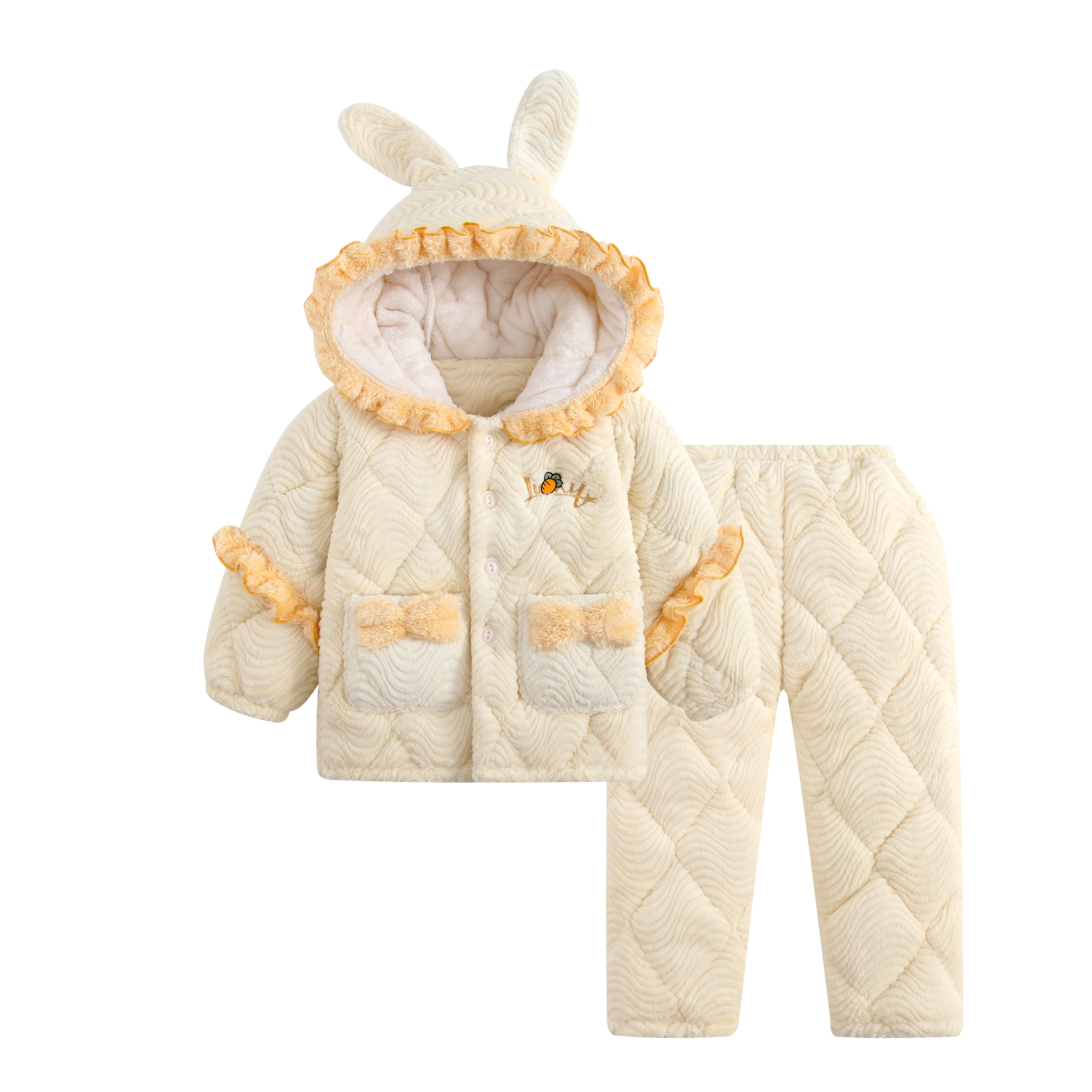 女童连帽夹棉睡衣休闲套装