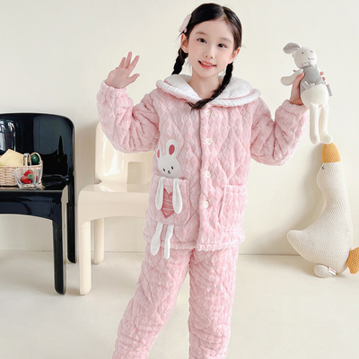 儿童法兰绒加厚夹棉睡衣