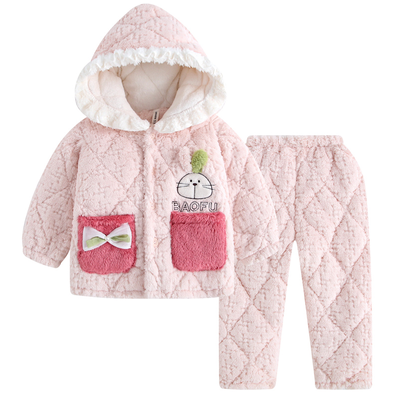 卡通连帽珊瑚绒家居服套装