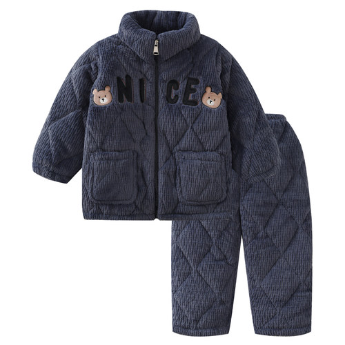 冬季拉链加厚夹棉睡衣