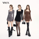 VOCK 百搭时髦辣妹紧身收腰内搭连衣裙纯欲针织包臀裙子 复古滤镜
