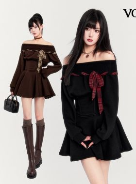 VOCK 甜心特调 新年甜酷平肩收腰显瘦加绒卫衣裙连衣裙小个子辣妹