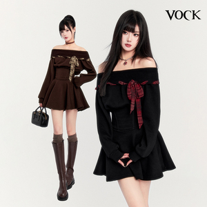 VOCK 圣诞特调 甜酷少女一字领收腰显瘦加绒卫衣裙连衣裙冬小个子