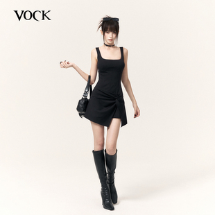 VOCK 此刻超飒 休闲辣妹假两件吊带连衣裙修身显瘦无袖针织方领裙