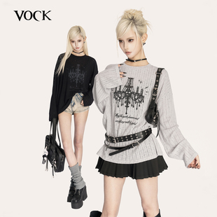 烛光掠影 长袖 初秋新款 镂空罩衫 针织上衣 辣妹风百搭印花薄款 VOCK