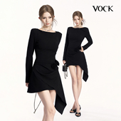 VOCK 不规则连衣裙 收腰短款 夜幕浅奏 高级感黑色年会战袍气质长袖