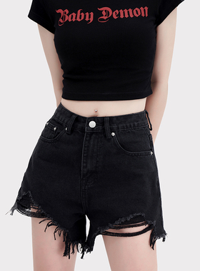 VOCK 迄今为止zui显腿长 黑色高腰显瘦百搭辣妹牛仔短裤欧美街拍