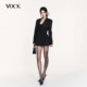 拽辣当道 黑色时髦高街沙漏腰修身 显瘦中长款 VOCK 缎面西装 外套女