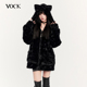 VOCK 黑猫派对 暗黑环保皮草情侣猫耳连帽宽松卫衣外套重磅保暖冬