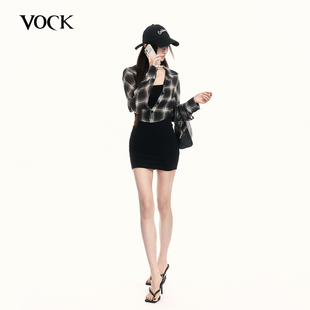 设计感格纹衬衣针织吊带裙修身 显瘦假两件连衣裙子 加州辣妹 VOCK