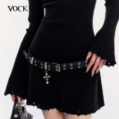 VOCK 暗黑法则 辣妹人手一条百搭重工金属朋克十字架黑色腰带配饰