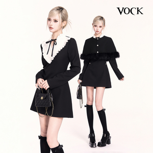 VOCK 千金序曲 韩系氛围感新年毛呢披肩斗篷显瘦甜美连衣裙子套装
