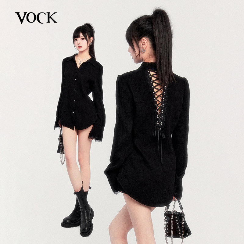 VOCK 暗黑颂歌 侘寂风清冷感肌理褶皱小心机露背系带防晒衬衫上衣
