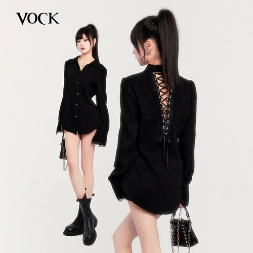 VOCK 暗黑颂歌 侘寂风清冷感肌理褶皱小心机露背系带防晒衬衫上衣