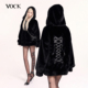 宽松中长款 黑色冬季 保暖刺绣毛绒辣妹连帽卫衣外套 拽姐当道 VOCK