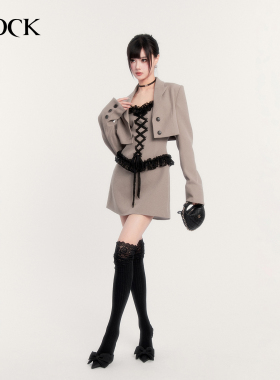 VOCK 落日初暮 高级感气质两件套蕾丝拼接吊带裙百搭短款西装外套