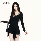 早春休闲辣妹假两件针织打底裙长袖 VOCK 高分出街 收腰包臀连衣裙