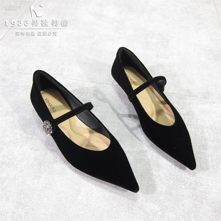 淑女气质绒面平底单鞋2025秋季新款复古小尖头低跟工作鞋晚晚女