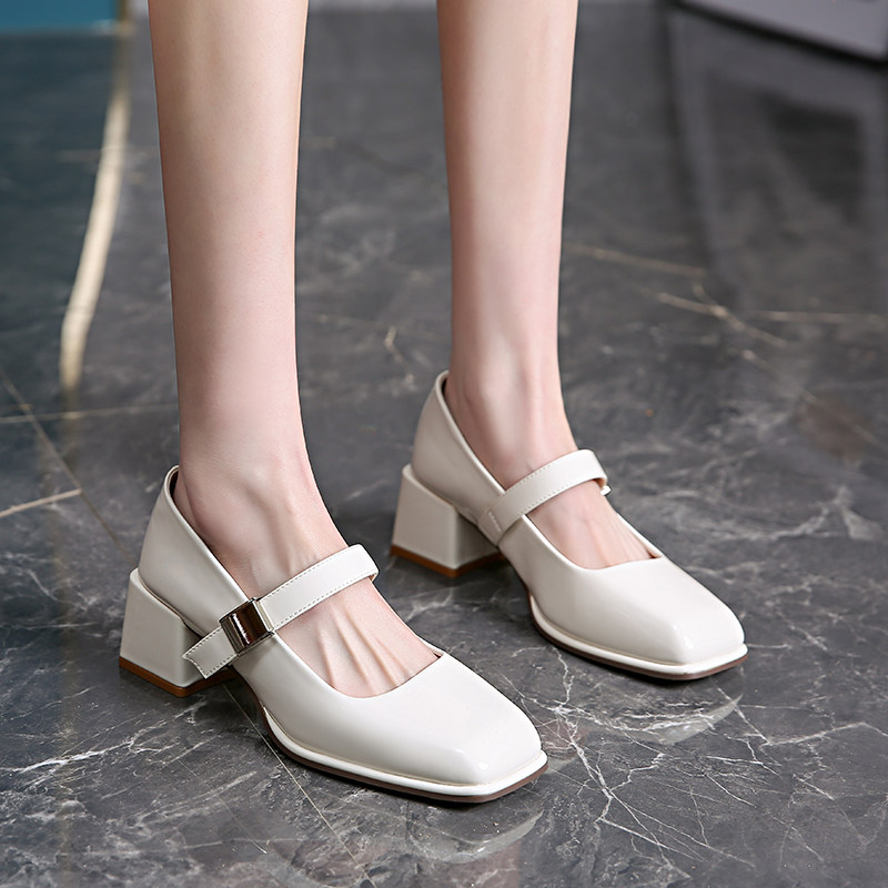 漆皮粗跟复古法式玛丽珍高跟鞋女款晚风气质软底珍珠方头绝美单鞋,女鞋,玛丽珍鞋,淘宝优惠券,粉丝福利购,淘宝优惠卷