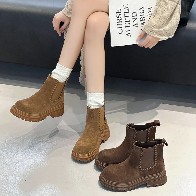 欧货磨砂皮缝线马丁靴女2025秋冬新款厚底烟筒靴切尔西机车短靴女