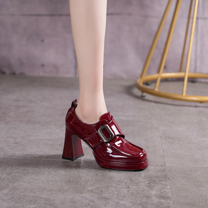 英伦风时尚方头厚底防水台高跟鞋春秋百搭皮带扣乐福鞋深口单鞋女,女鞋,深口单鞋,淘宝优惠券,粉丝福利购,淘宝优惠卷